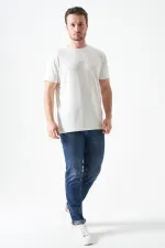 Erkek Ekru Bisiklet Yaka ORİGAMİ AYI  Baskılı Modal Tişört