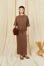 Women's Coffee 164 Raglan Sleeve Skirt with Tie Hem Blouse and Skirt Modal Set