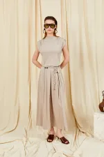 Kadın Vizon 117 Omuz Drapeli Pileli Uzun Etekli Takım