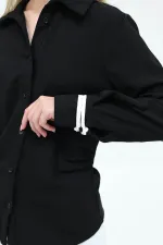 Kadın Siyah Büzgü Detaylı Crep Gömlek