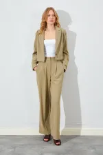 Veste blazer courte Çağla pour femme, à un bouton, en polyviscose