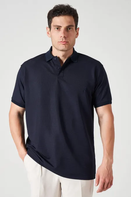 Erkek Lacivert Ayaklı Yaka Ottoman Basic Tişört