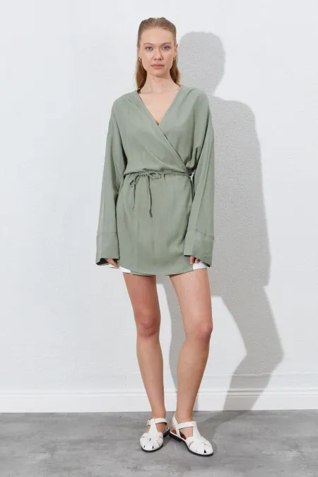 Women's Khaki Double-Breasted Drawstring Jacket