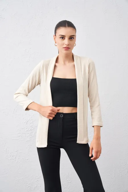Women's Stone Elbow Sleeve Open Front Jacket