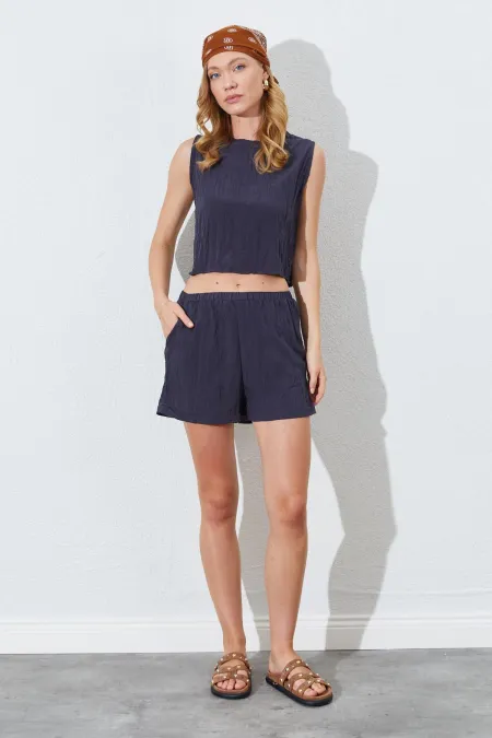 Kadın Antrasit Kolsuz Bluzlu Şortlu Takım