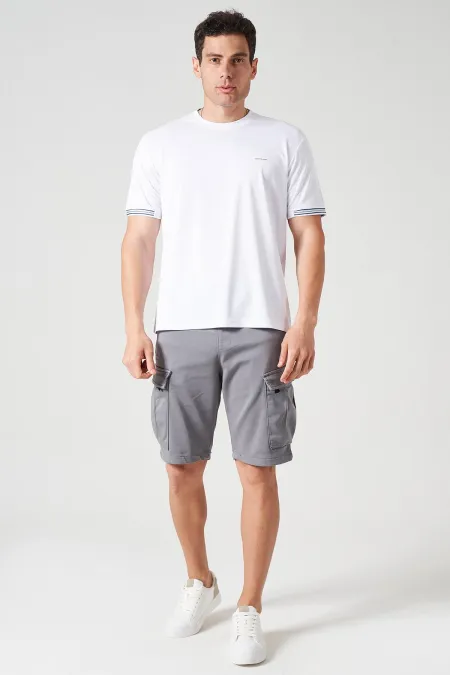 Short cargo gris en maille pour homme avec taille côtelée