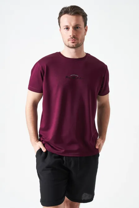 T-shirt homme prune à col rond, fabriqué en modal imprimé