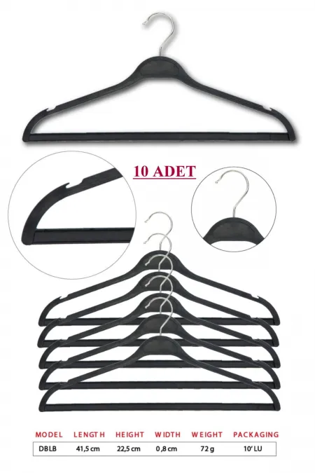 Unisex Siyah Dolgulu Kıyafet Elbise Gömlek  Pantolon Etek Askısı 10 Adet