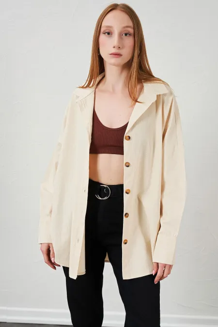 Chemise en gabardine à chevrons basique oversize naturelle pour femme