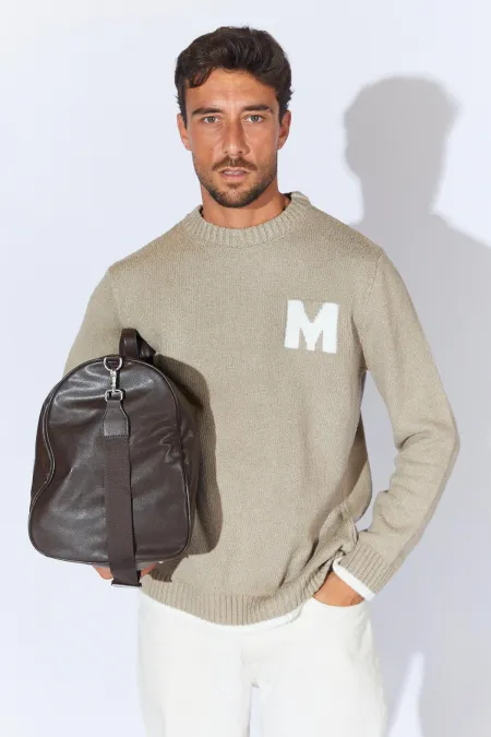 Pull en maille bouclée à col rond en vison pour homme
