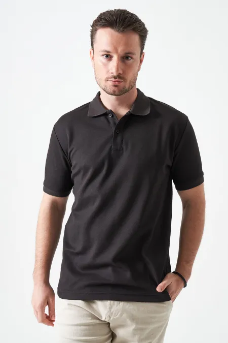 T-shirt basique à col montant et fente pour homme, couleur café, avec deux boutons