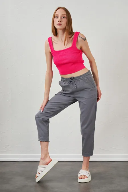 Women's Grey (6813) Gabardine Trousers with Dirty Stitching