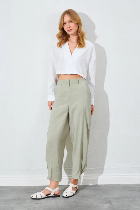 Kadın Çağla Paça Düğmeli Modal Kumaş Pantolon