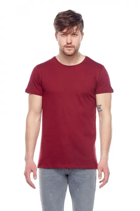T-shirt basique bordeaux à col rond pour homme