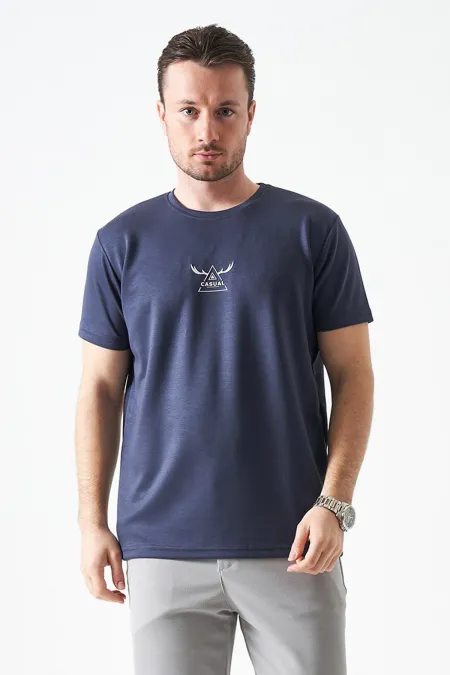 T-shirt homme anthracite à col rond et imprimé décontracté en modal