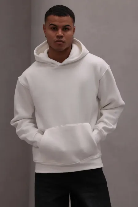 Men's Off-White Hooded Three-Thread Basic Sweatshirt
