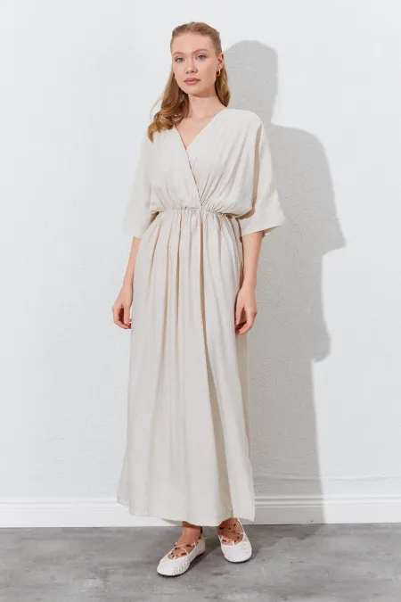 Kadın Taş Düşük Kol Yanları Yırtmaçlı Uzun Elbise