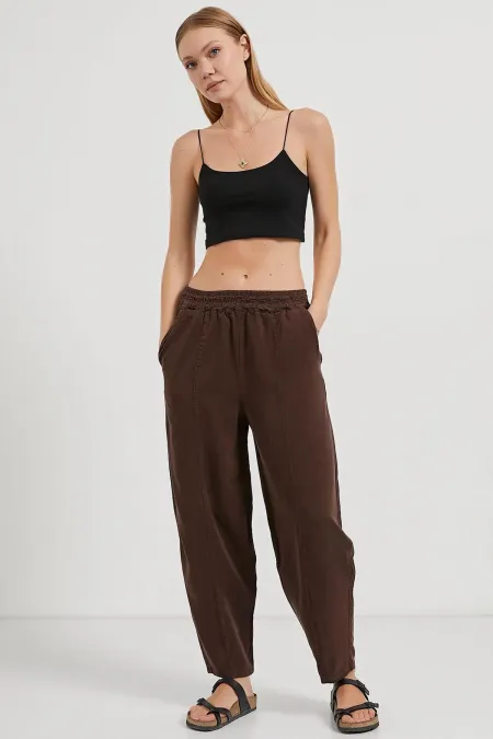 Women's Coffee (5456) Front Stitched Balloon Cut Tencel Pants