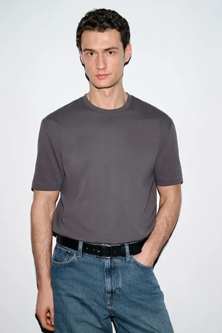 T-shirt basique modal anthracite à col rond pour homme