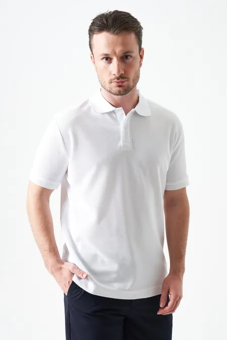 T-shirt blanc pour homme, col montant, fente, deux boutons