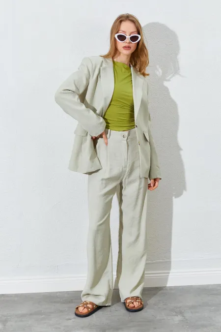 Kadın Çağla Blazer Ceketli Palozzo Modal Pantolonlu Takım