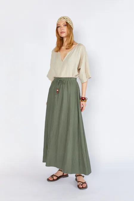 Jupe kaki pour femme avec coutures épaisses et taille élastique