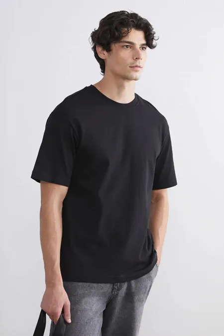 T-shirt basique noir à col rond en modal pour homme