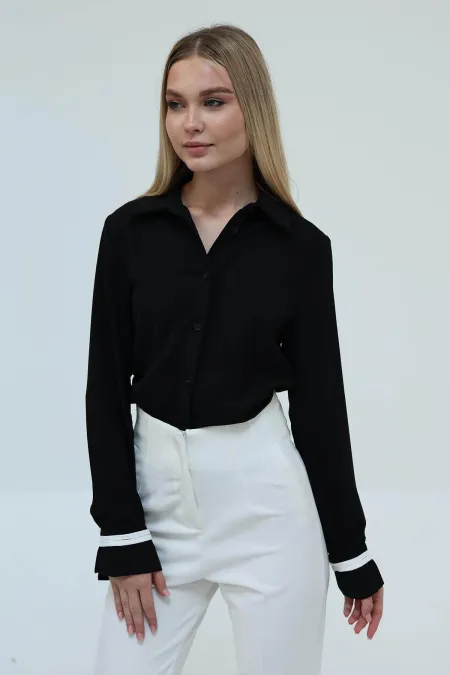 Chemise en crêpe noire pour femme avec détails froncés