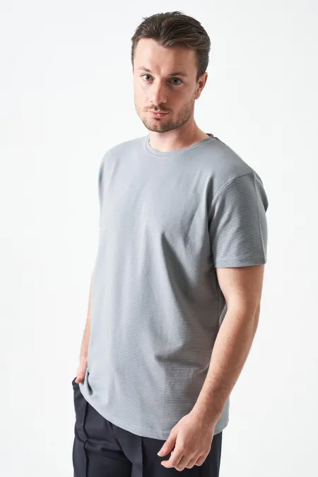 T-shirt basique ottoman gris peint à col rond pour homme