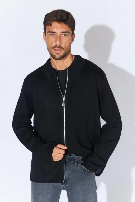 Gilet zippé en acrylique double face noir et gris pour homme