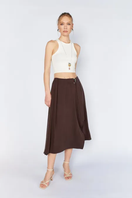 Jupe marron pour femme 3495 avec ceinture et détail à la taille