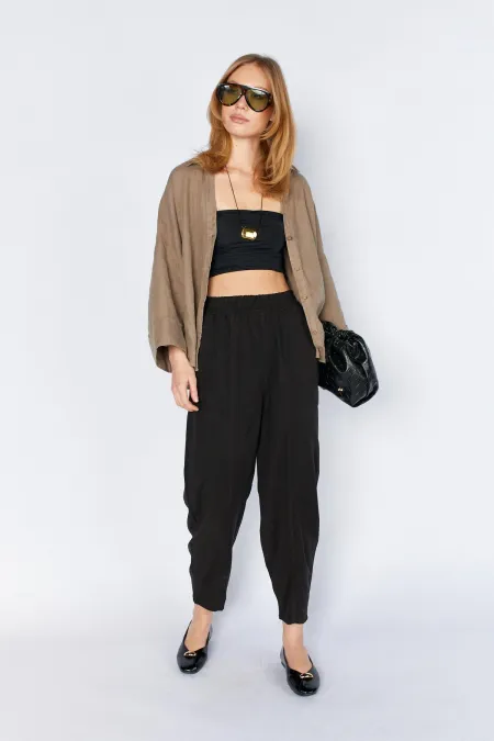 Women's Black (5456) Front Stitched Balloon Cut Tencel Pants