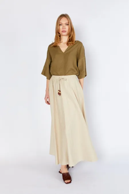 Jupe naturelle pour femme avec coutures épaisses et taille élastique