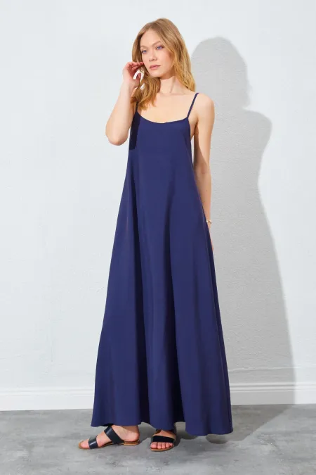 Kadın Lacivert U Yaka Salaş Modal Elbise