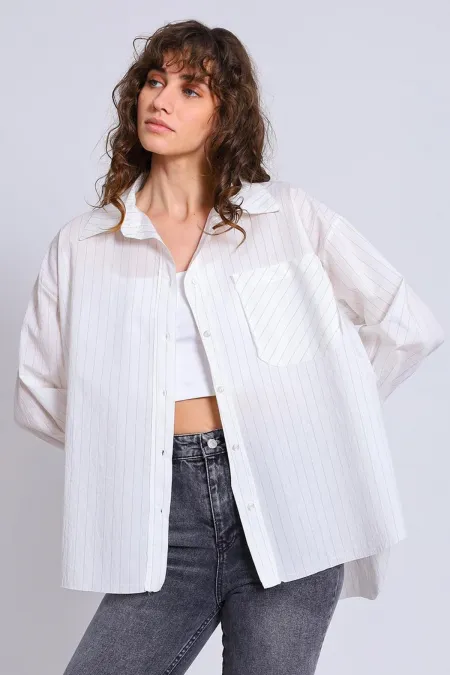 Chemise grise à rayures pour femme
