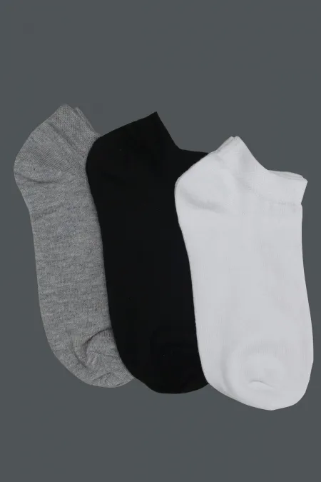 Kadın Gri-Siyah-Beyaz 3'lü Basic Patik Çorap