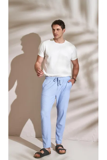 Men's Blue Ottoman Fabric Trousers
