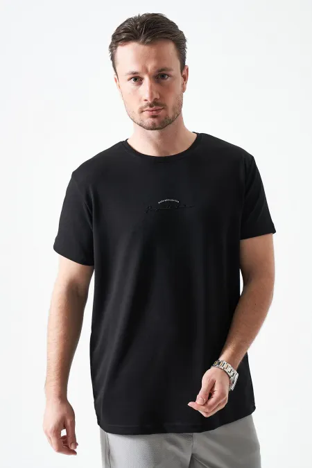 T-shirt noir à col rond en modal pour homme avec impression « MADE WITH »