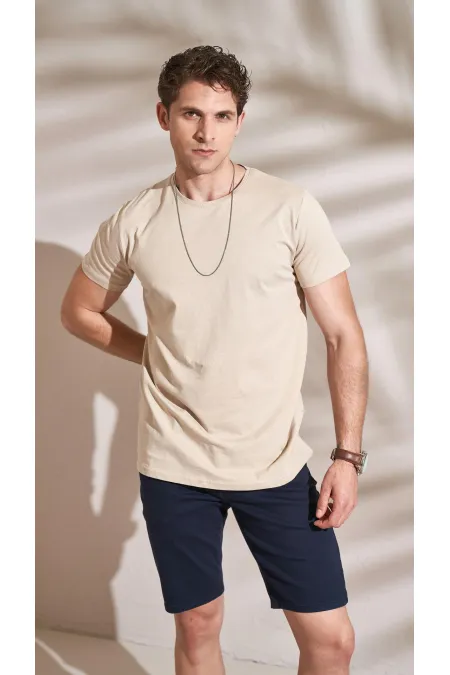 T-shirt basique beige à col rond pour homme