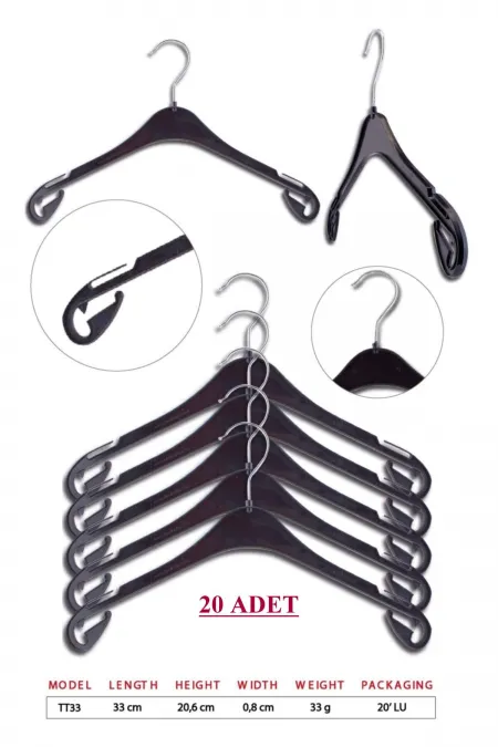 Unisex Siyah Çocuk Kıyafet Elbise Askısı 20 Adet