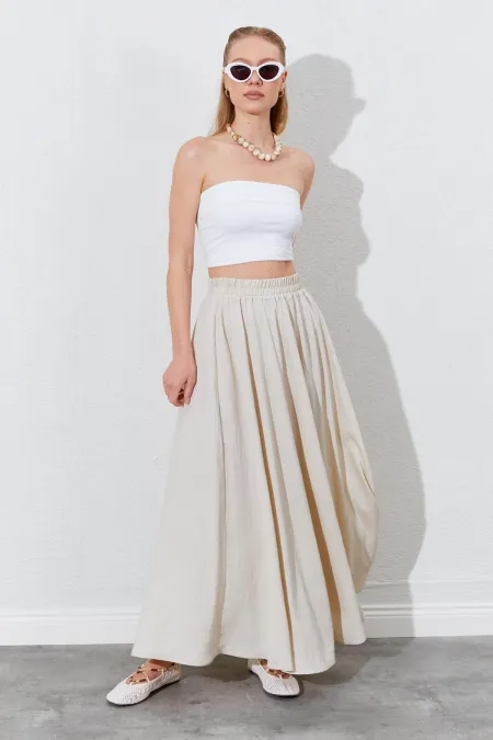 Kadın Taş Beli Lastikli Kloş Uzun Etek