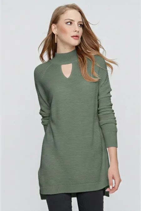 Kadın Çağla Önü Pencereli Triko Kazak