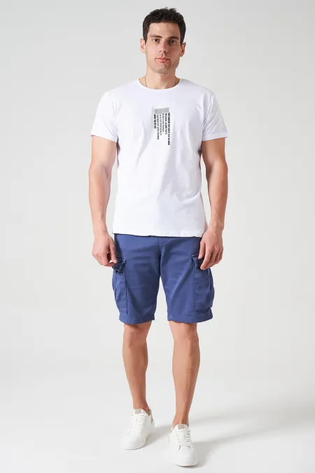 Short cargo pour homme, taille côtelée indigo, en maille teintée en pièce