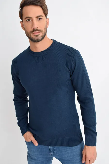 Pull basique en maille à col rond bleu marine pour homme