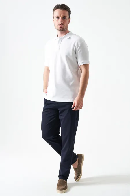 Erkek Lacivert Beli Yarım Lastikli Pike Basic Pantolon