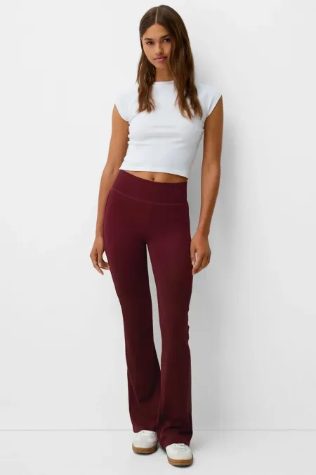 Leggings évasés en polaire Spondex bordeaux taille haute pour femme
