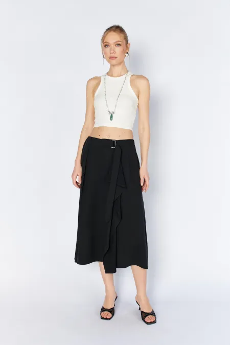 Jupe noire ceinturée pour femme 3495 avec taille détaillée