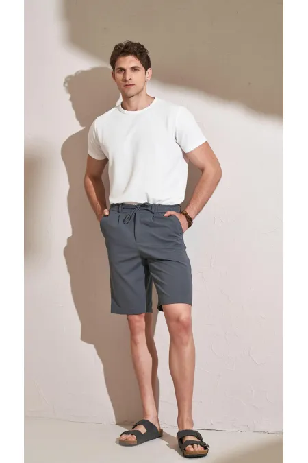 Short pour homme anthracite à taille semi-élastiquée et pli simple 7046