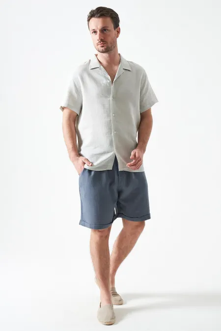 Erkek Antrasit Baggy Double Paça Müslin Şort