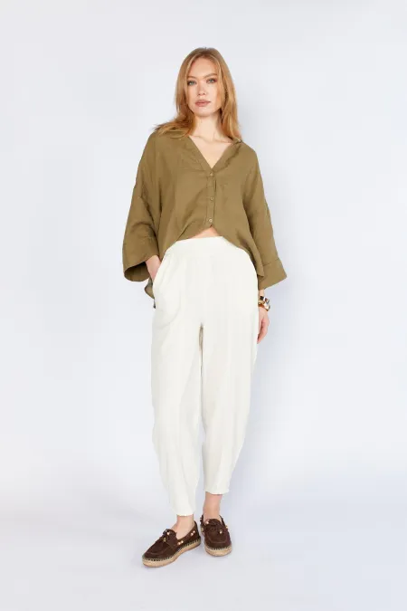 Women's Off-White (5456) Front Stitched Balloon Cut Tencel Pants